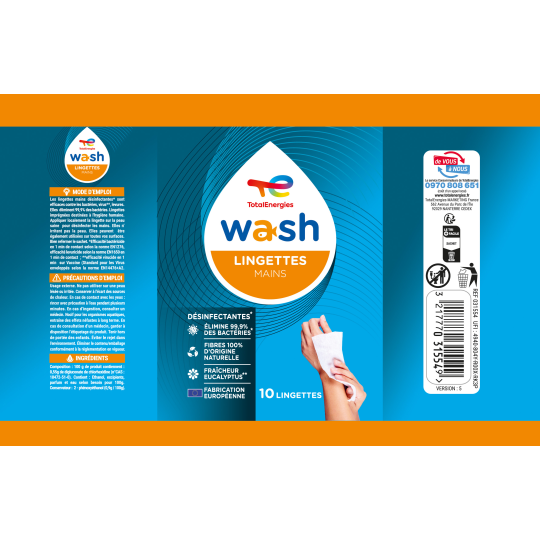 Lingettes mains désinfectantes WASH
