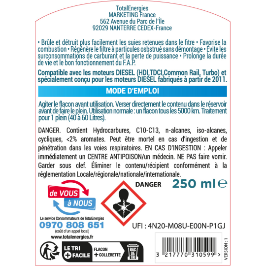 Nettoyant FAP diesel 250ml - E-Boutique TotalEnergies