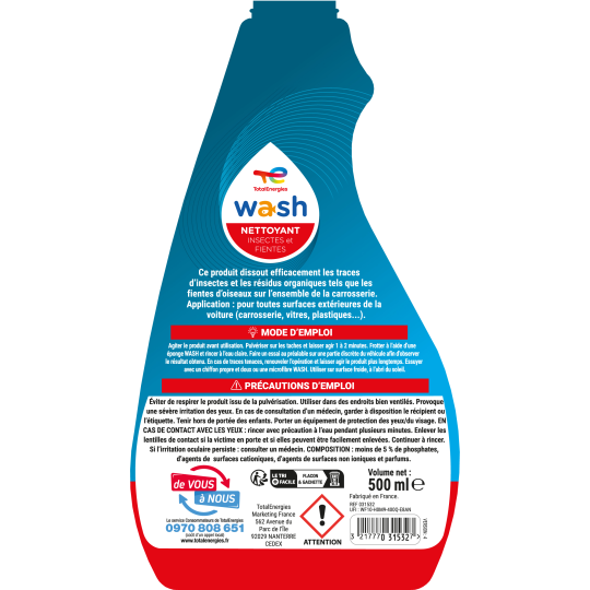 Nettoyant insectes WASH 500ml - E-Boutique TotalEnergies